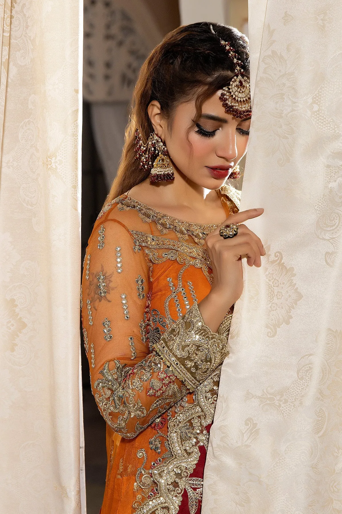Mustard Embroidered Pakistani Wedding Dress in kameez Sharara Style