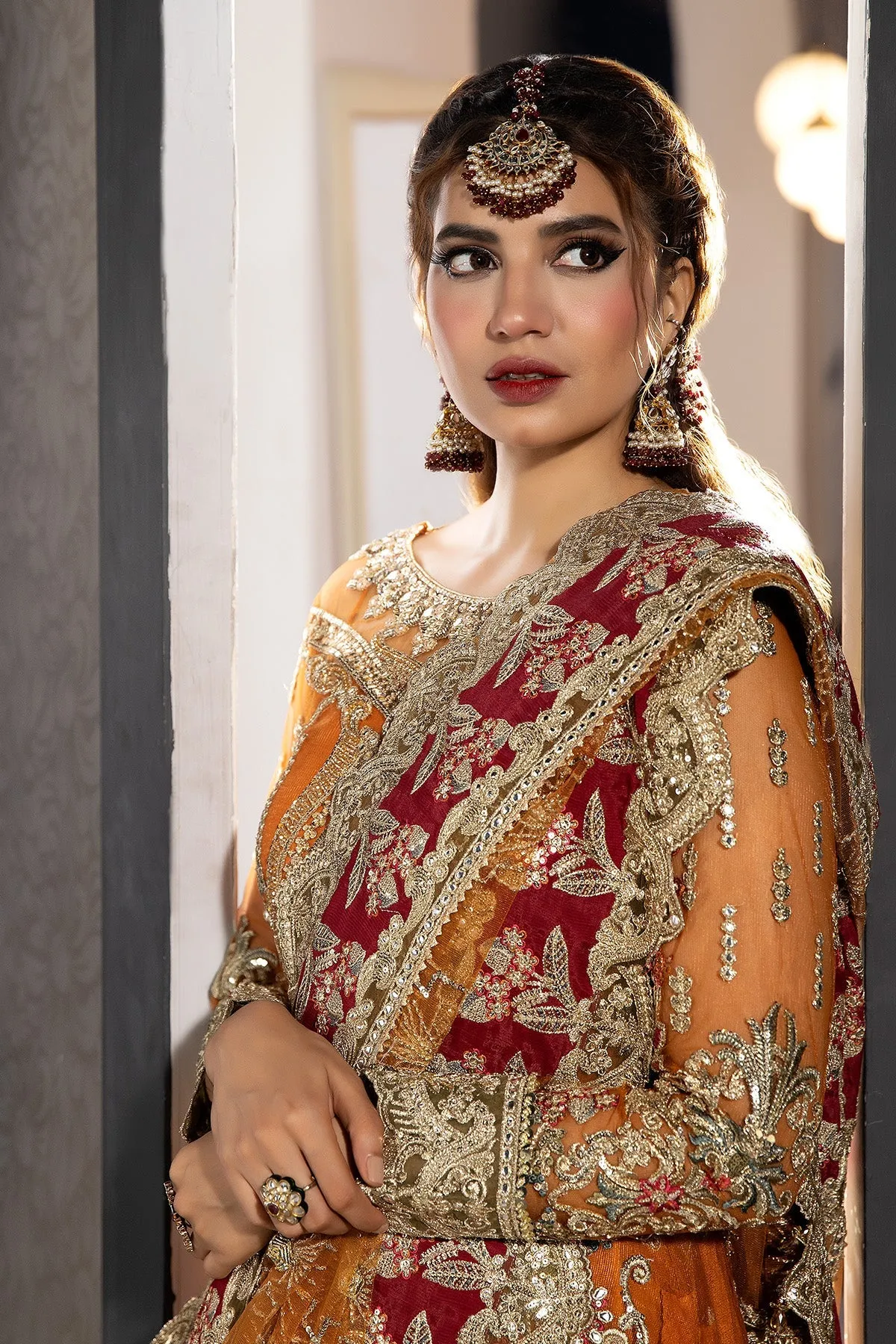 Mustard Embroidered Pakistani Wedding Dress in kameez Sharara Style