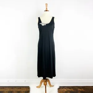 Natori black nightgown white lace embroidery low back size Medium