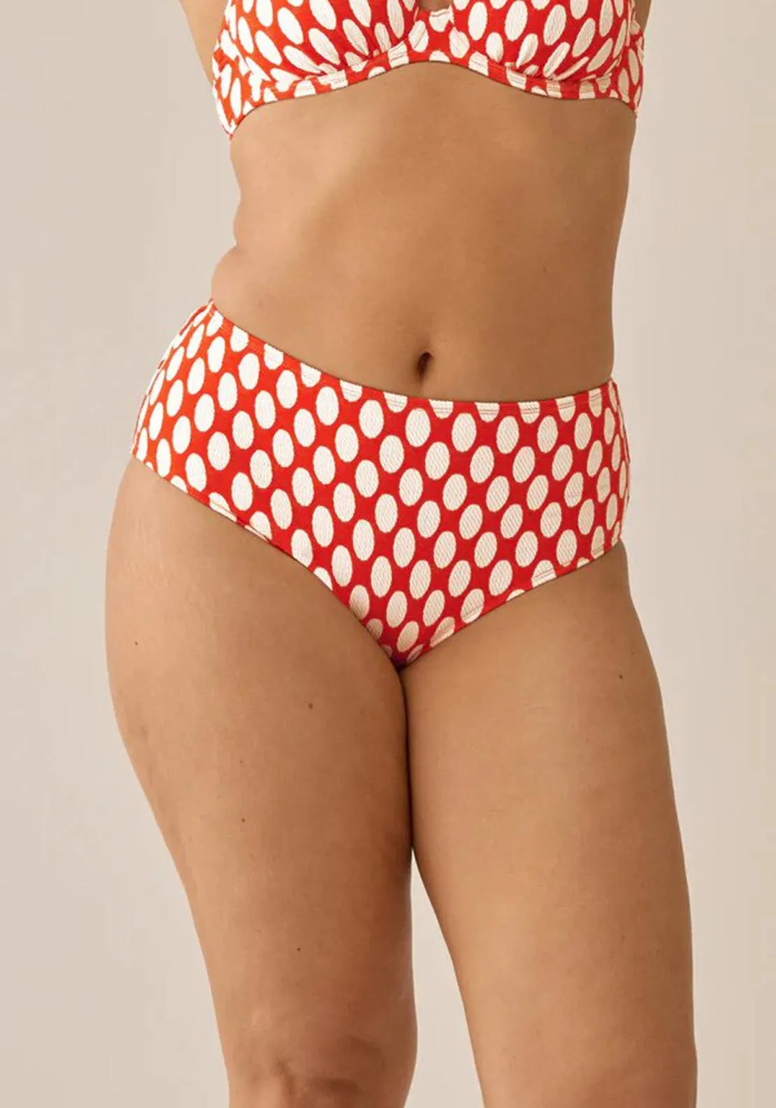 Naturana Polka Dot High Waist Bikini Bottom, Orange