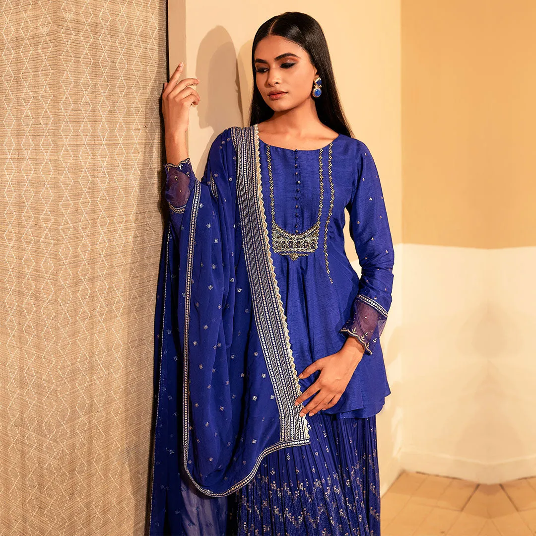 Navy Blue Fit & Flare Kurti Garara Set