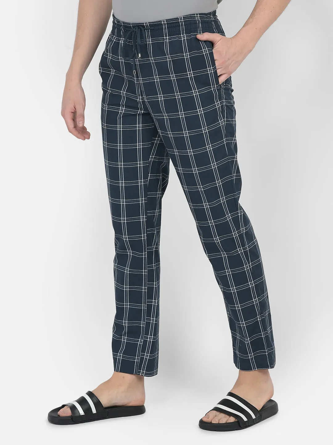 Navy Blue Windowpane Checked Lounge Pants