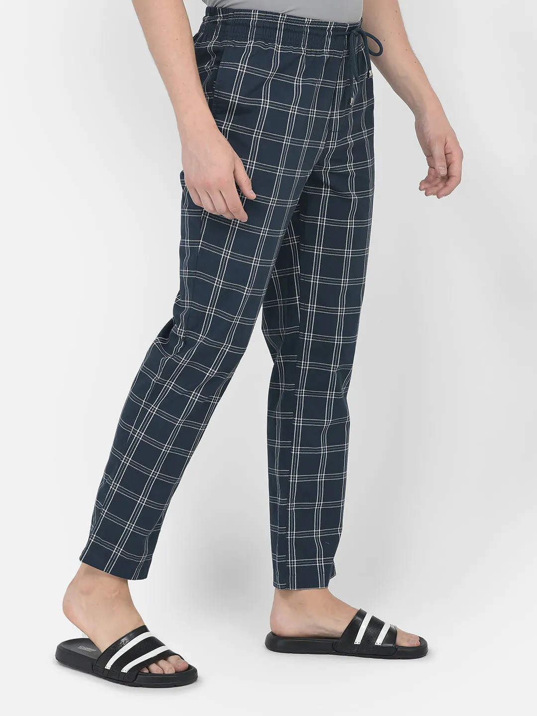 Navy Blue Windowpane Checked Lounge Pants