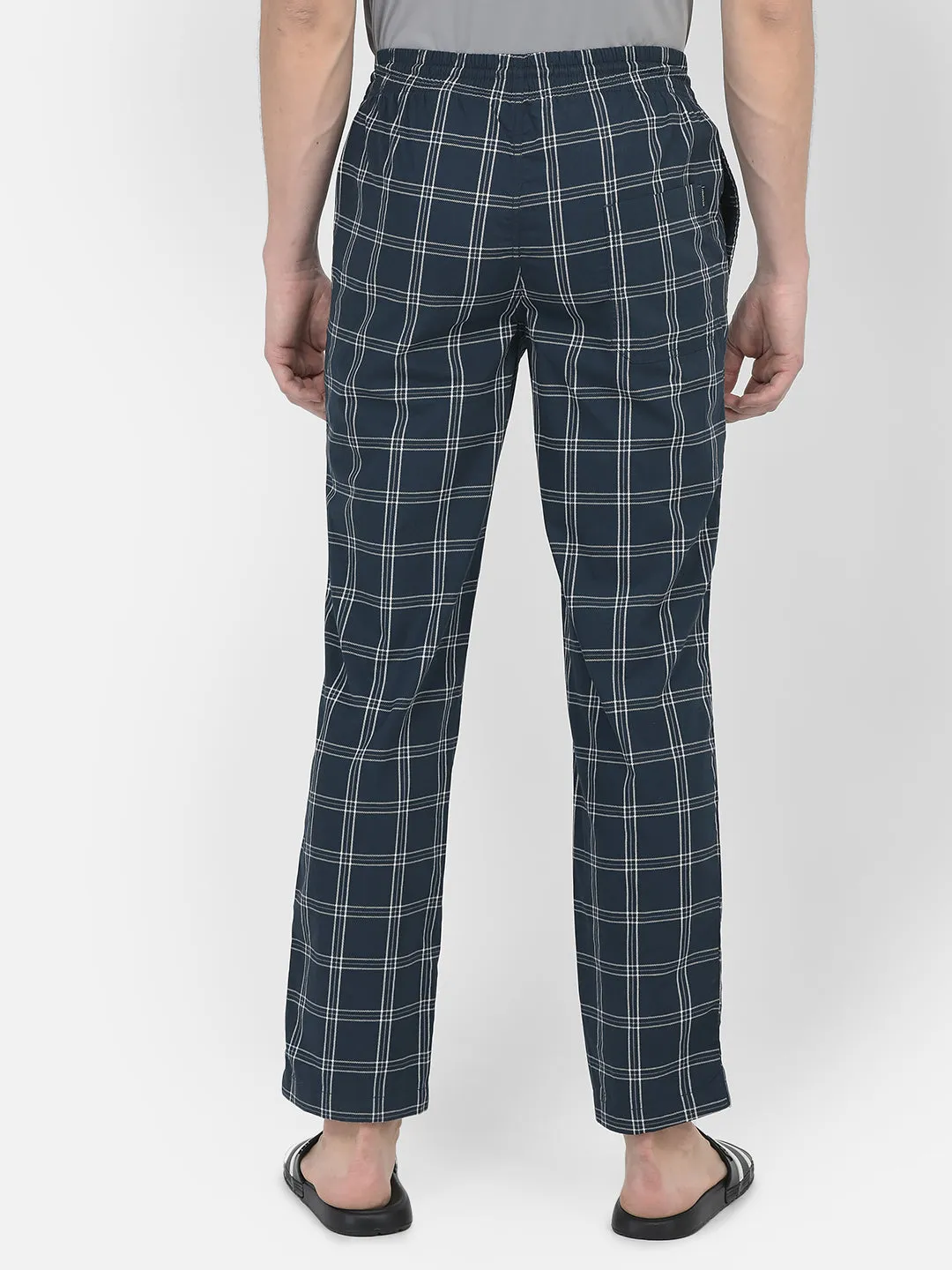 Navy Blue Windowpane Checked Lounge Pants