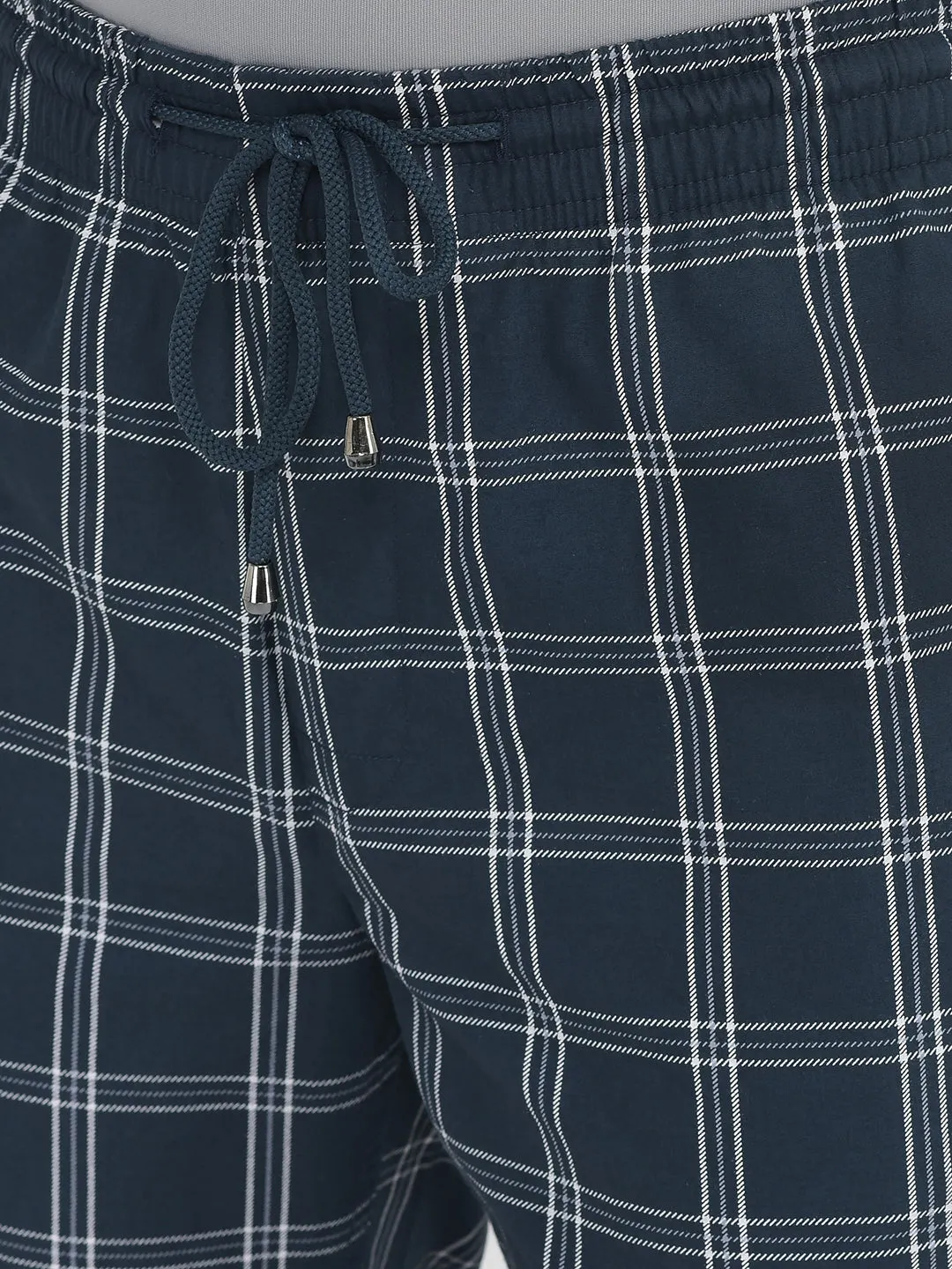 Navy Blue Windowpane Checked Lounge Pants