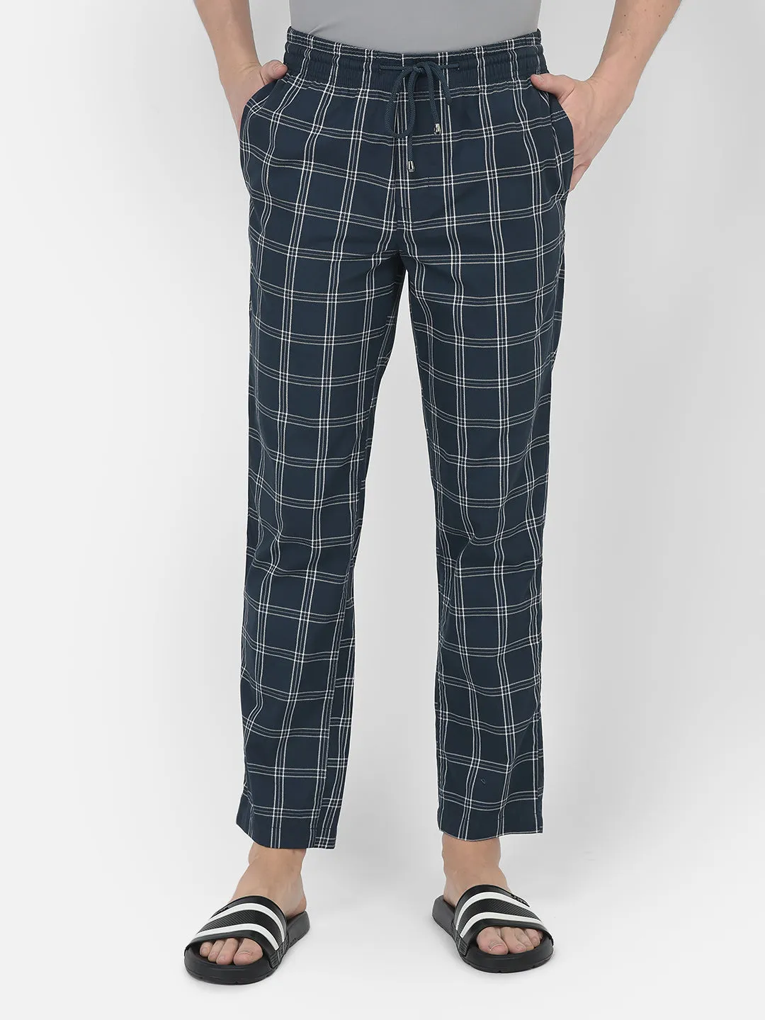 Navy Blue Windowpane Checked Lounge Pants