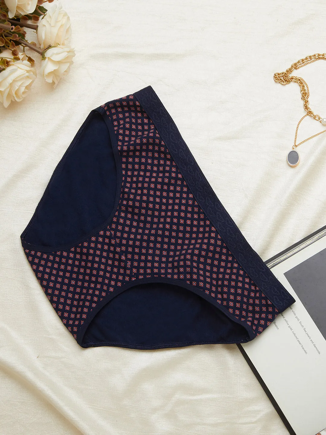 Navy Orange Flower, Peach Print & Base Dot Bikini Panties Pack of 3 for Women - Zola