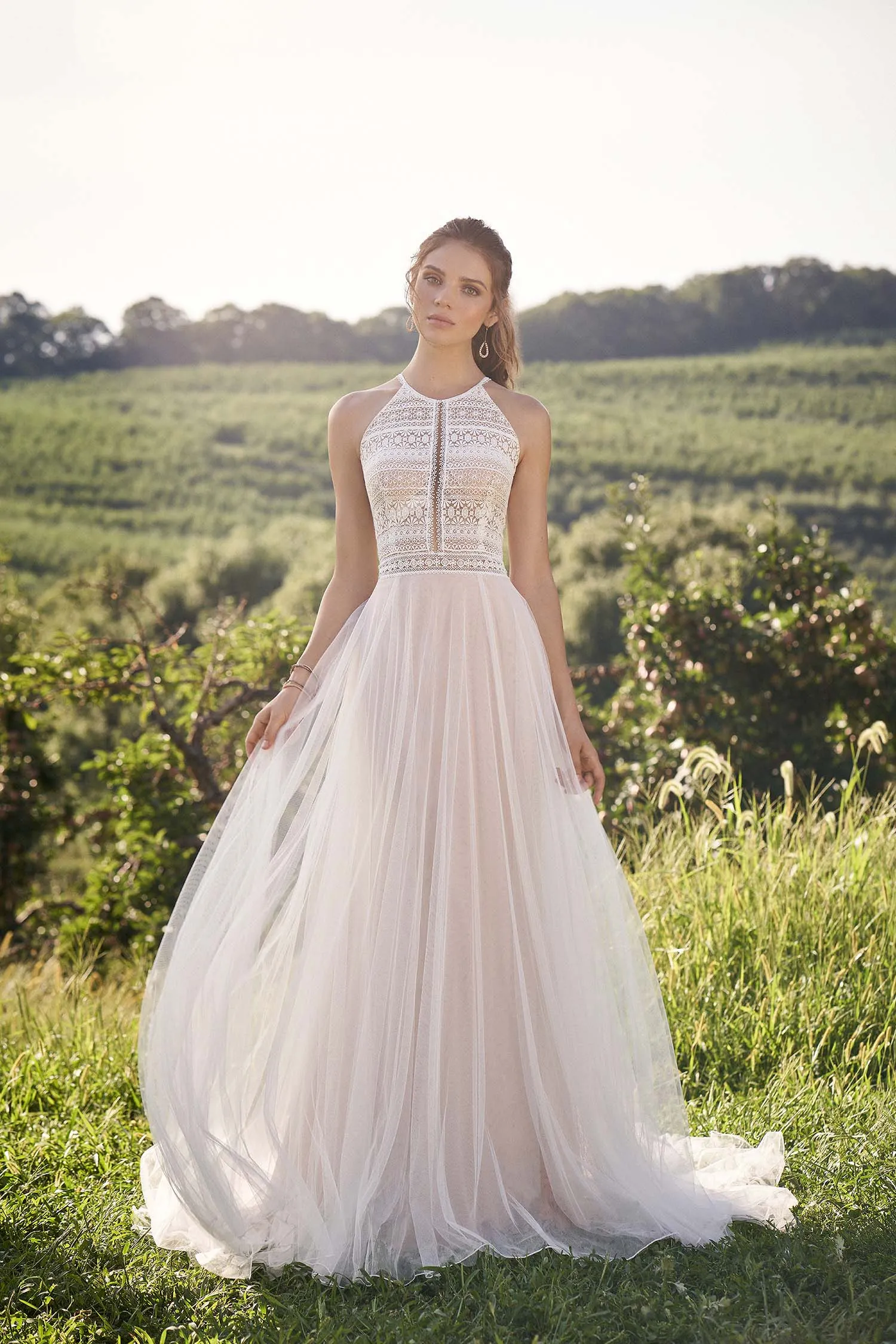 *NEW* Lillian West High Razor Neckline with Baby Tulle A-Line Skirt with Fitted Underneath - #66130