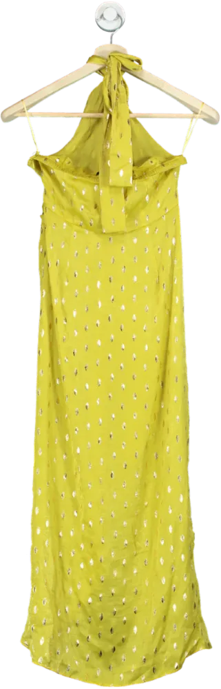 New Look Yellow Halterneck Foil Printed Dress UK 8