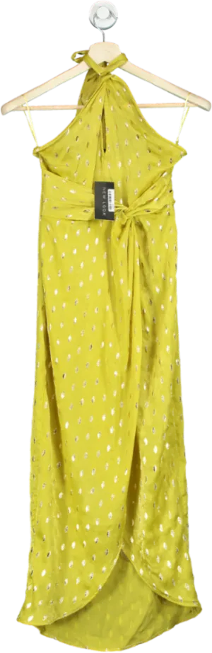 New Look Yellow Halterneck Foil Printed Dress UK 8