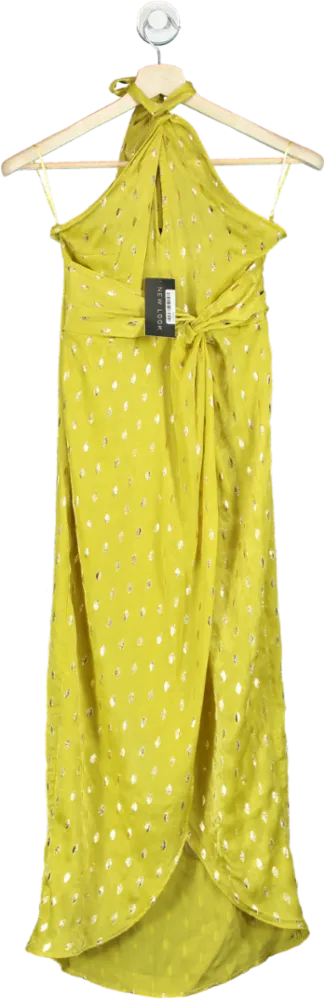 New Look Yellow Halterneck Foil Printed Dress UK 8