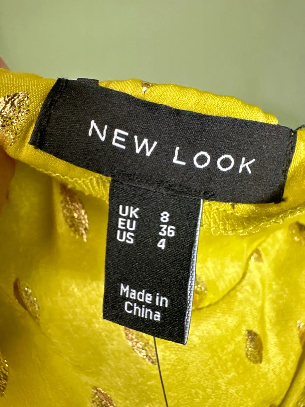 New Look Yellow Halterneck Foil Printed Dress UK 8