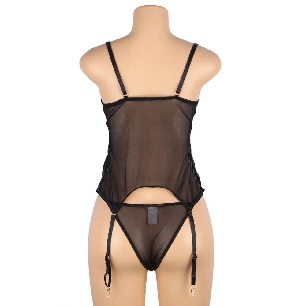 New Sexy Lace Stitching Gartered Lingerie Set With Underwire With Farawlaya