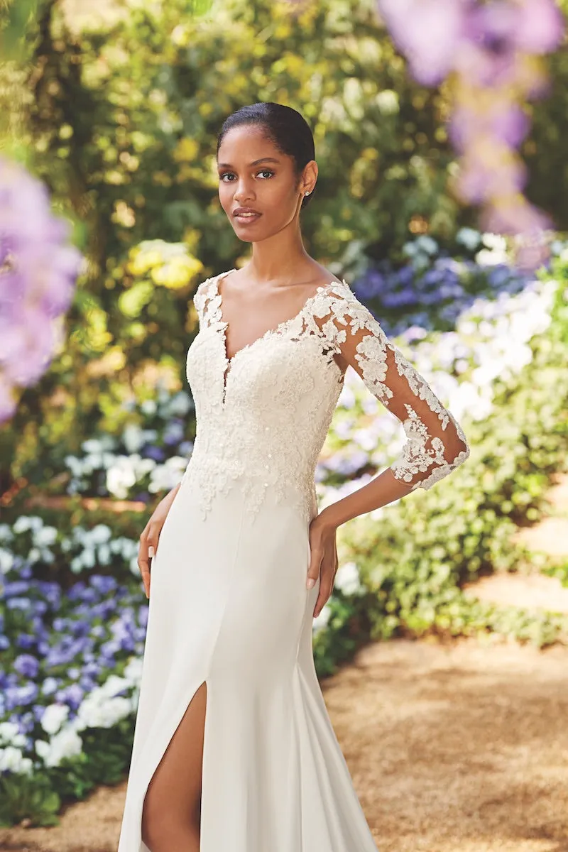 *NEW* Sincerity Chiffon Fit & Flair Bridal Gown with Lace Elbow length sleeves - #44162