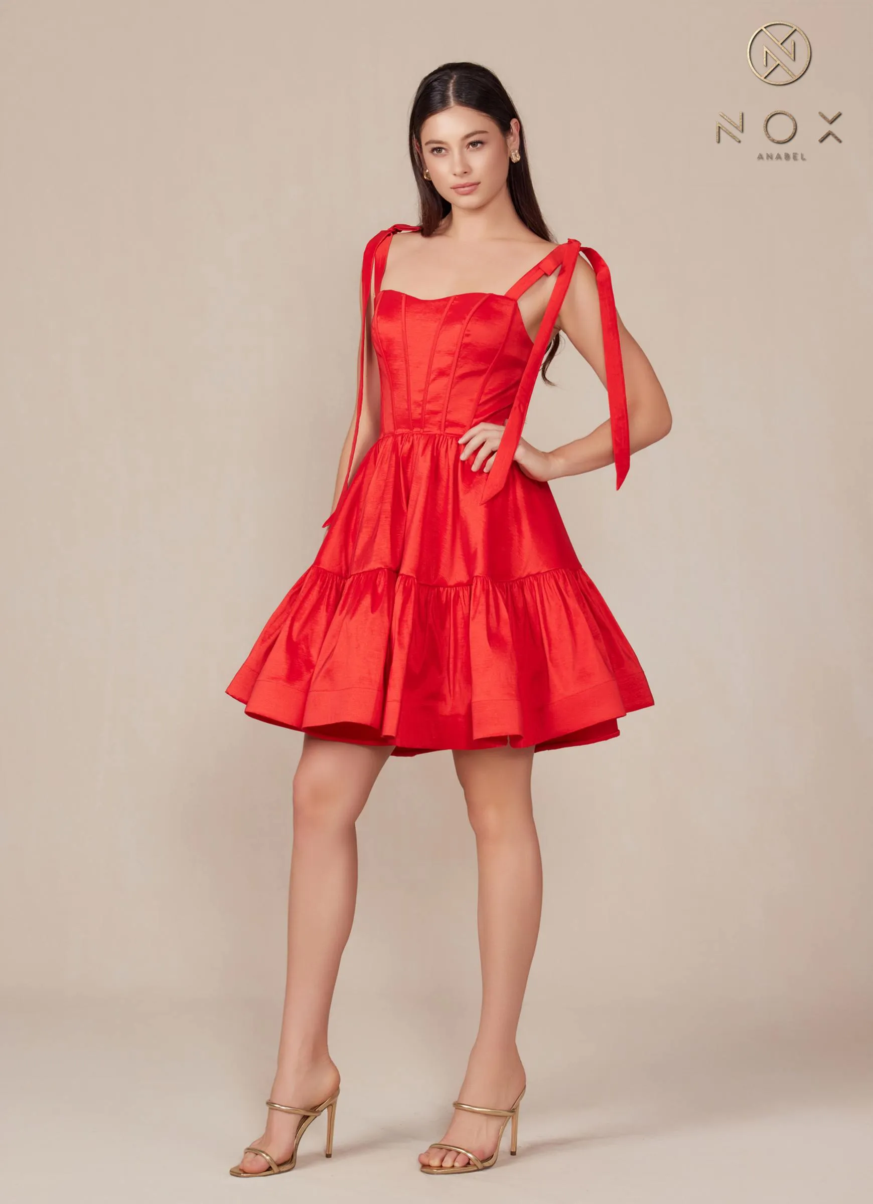 Nox Anabel T869 Dress A-Line Semi Sweetheart Ribbon Straps
