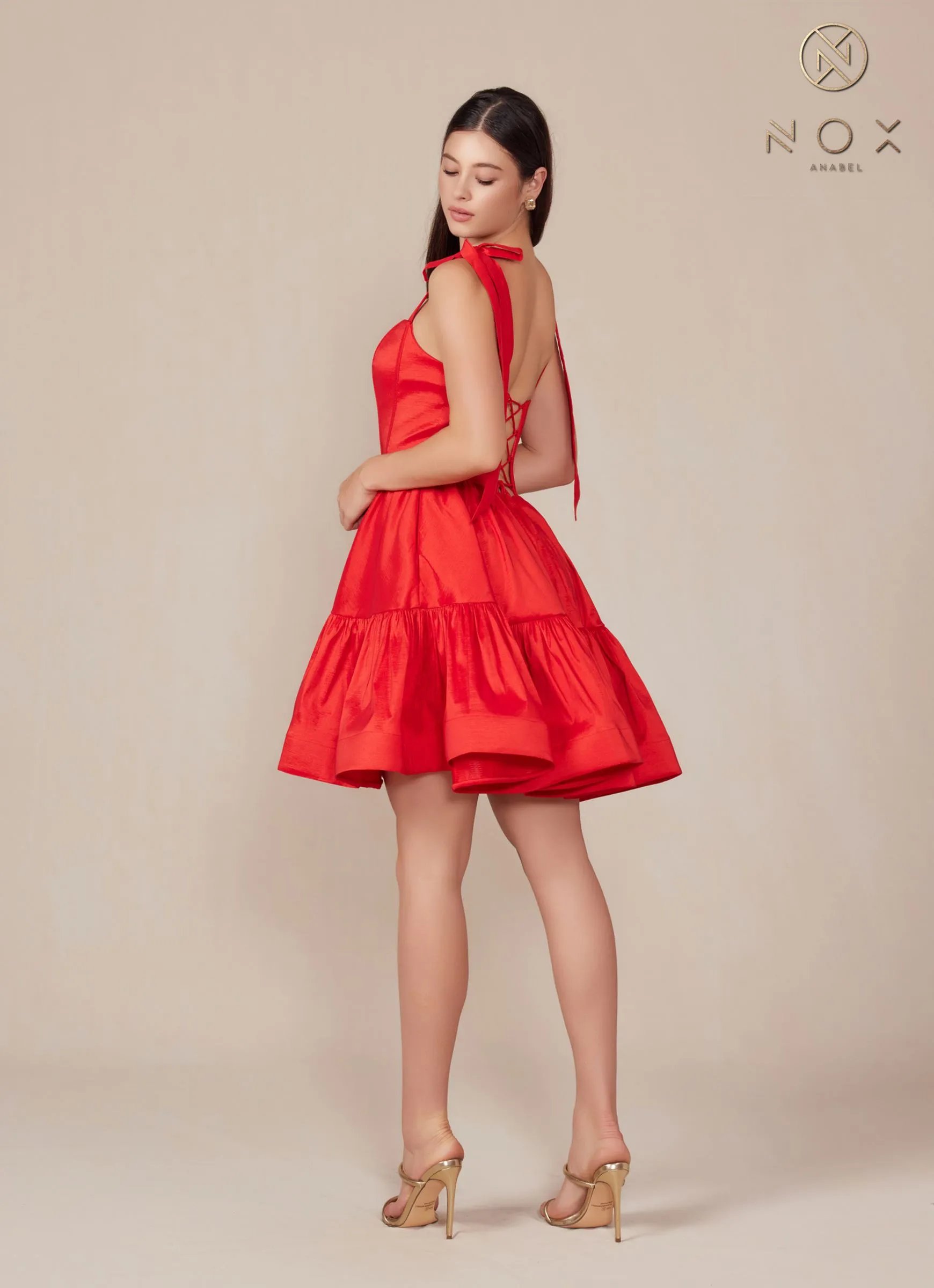 Nox Anabel T869 Dress A-Line Semi Sweetheart Ribbon Straps