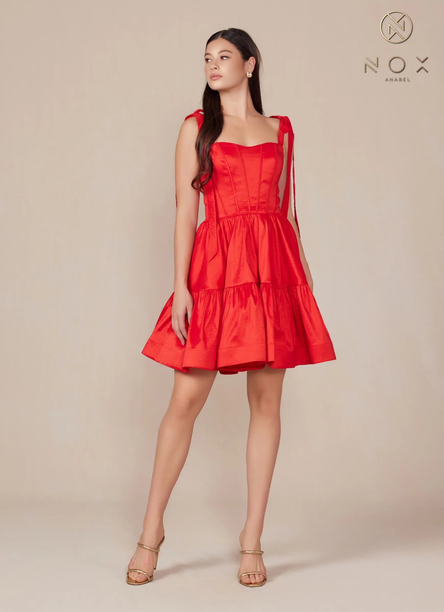 Nox Anabel T869 Dress A-Line Semi Sweetheart Ribbon Straps
