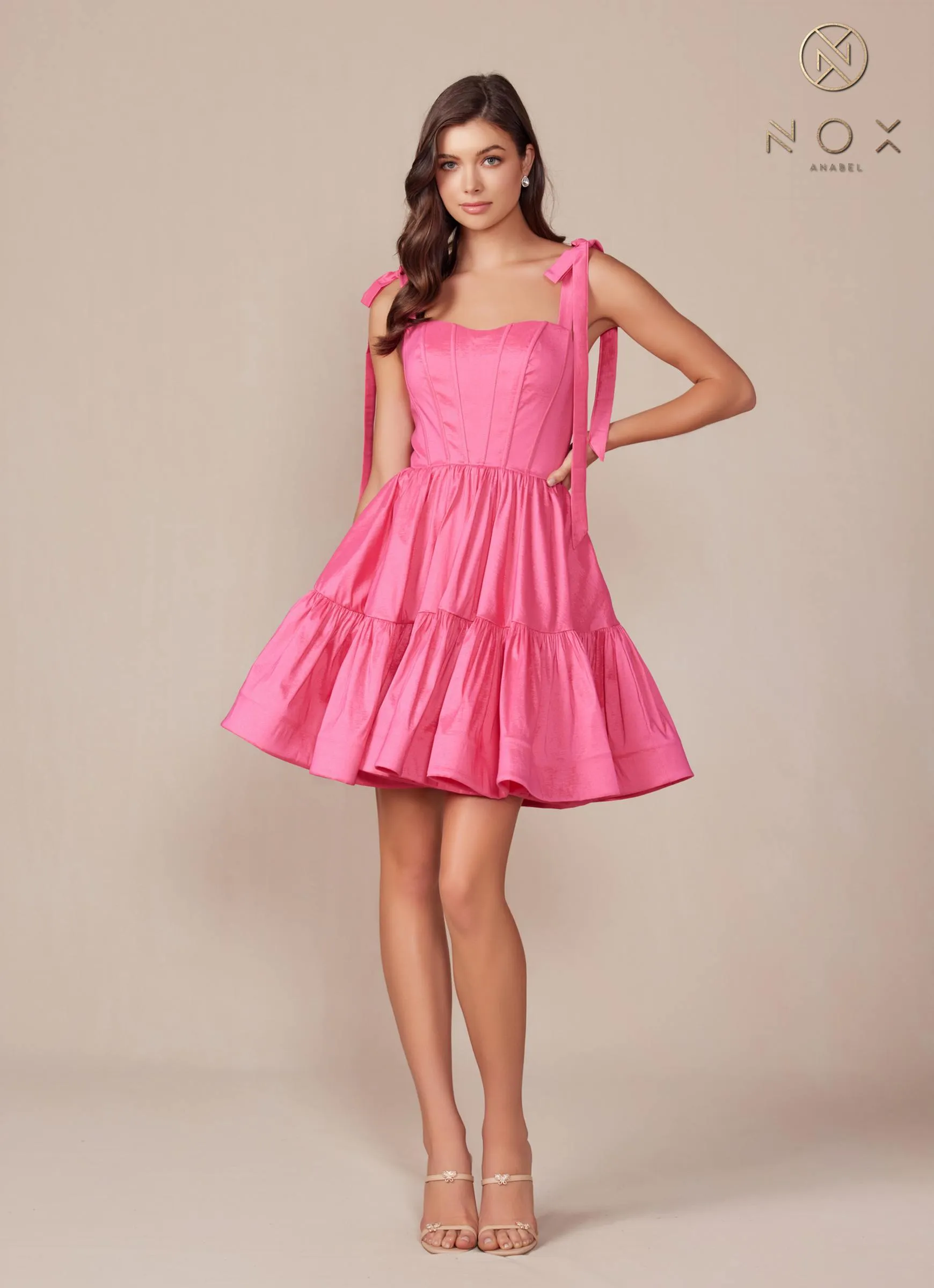Nox Anabel T869 Dress A-Line Semi Sweetheart Ribbon Straps