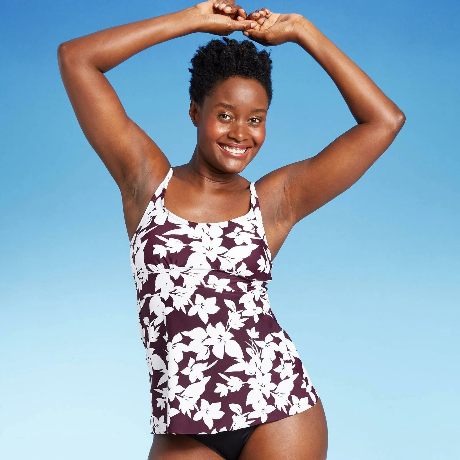 NWT Kona Sol Women's Floral Scoop Neck Adjustable Tankini Top. AG898 Small