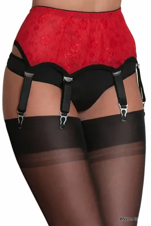Nylon Dreams 6 Strap Lace Suspender Belt Red