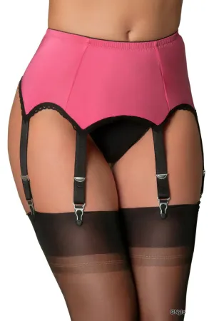 Nylon Dreams 6 Strap Suspender Belt Pink/Black