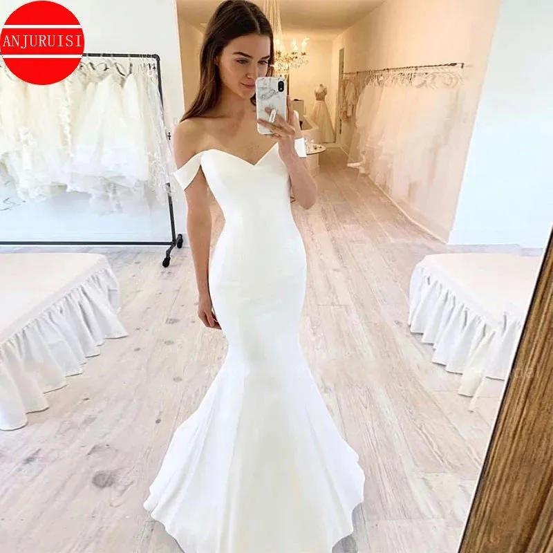 Off The Shoulder Soft Satin Mermaid Wedding Dresses For Women