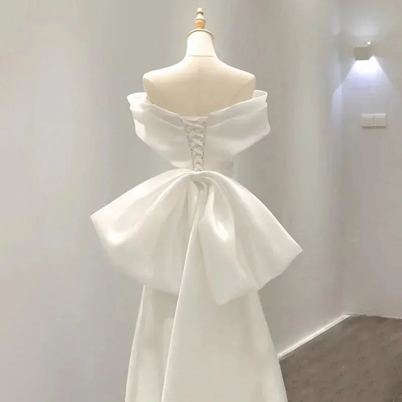 Off The Shoulder Wedding Dress Big Bow Banquet Dresses Fairy