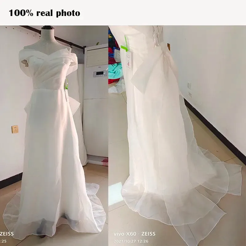 Off The Shoulder Wedding Dress Big Bow Banquet Dresses Fairy