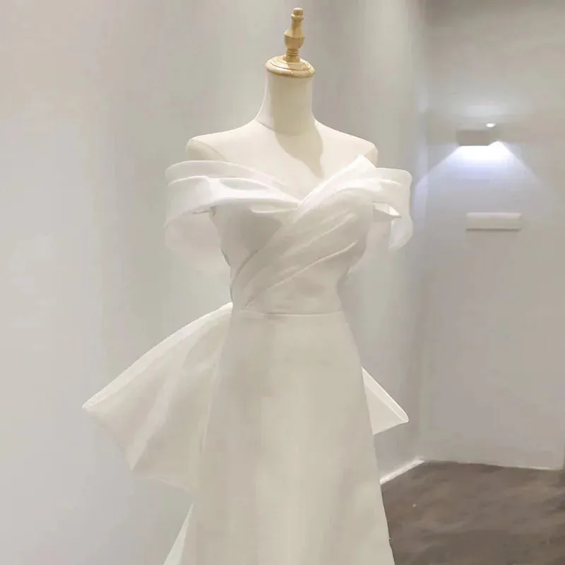 Off The Shoulder Wedding Dress Big Bow Banquet Dresses Fairy