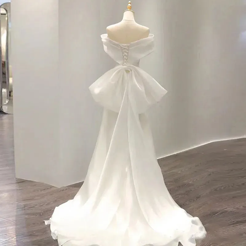 Off The Shoulder Wedding Dress Big Bow Banquet Dresses Fairy