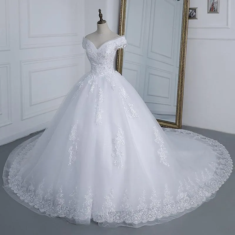 Off The Shoulder Wedding Dress light Appliques Pearls Lace Fashion