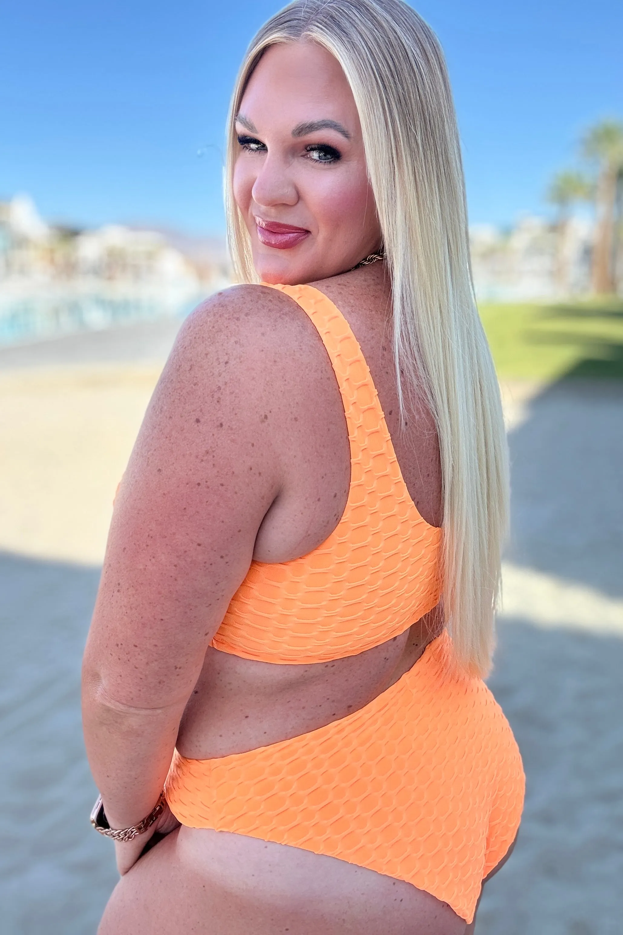 Oh So Orange Swim Bottoms - Cheeky Fit, Textured, Fully Lined