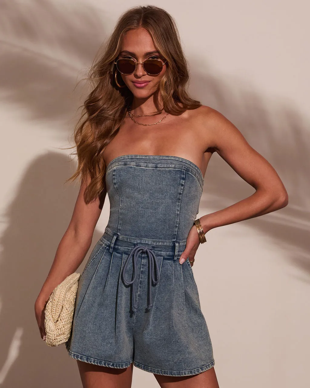 Omara Strapless Denim Romper
