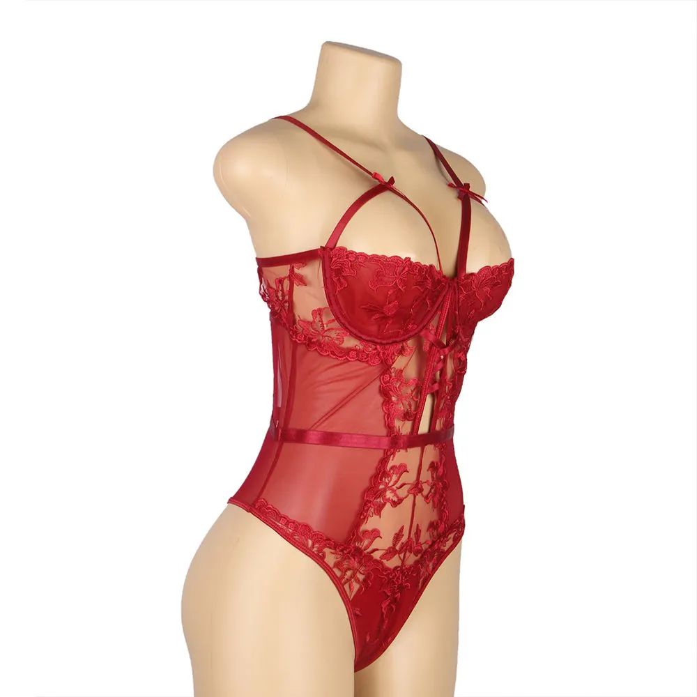 One-piece Sleeveless Underwired Floral Patterns Mesh Bodysuit Egypt