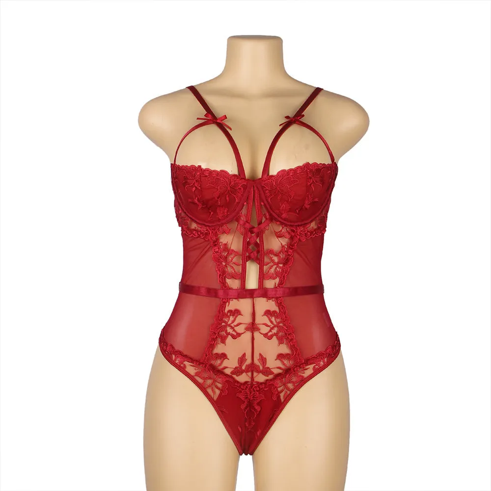 One-piece Sleeveless Underwired Floral Patterns Mesh Bodysuit Egypt