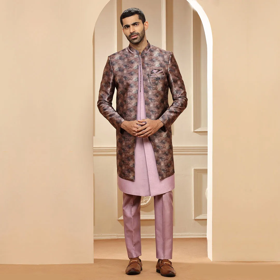Onion Pink Indo Western  With Contrasting Multicolored Long Jacket