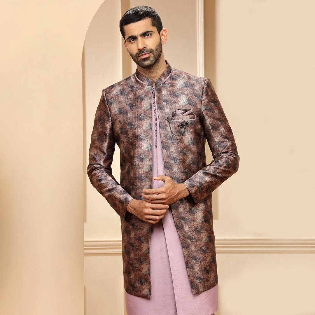Onion Pink Indo Western  With Contrasting Multicolored Long Jacket