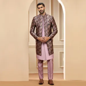 Onion Pink Indo Western  With Contrasting Multicolored Long Jacket