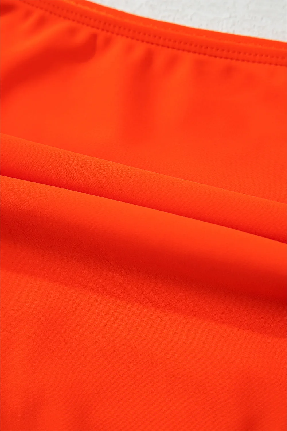 Orange Ruffled Trim Knotted High Waist Plus Size Bikini Set