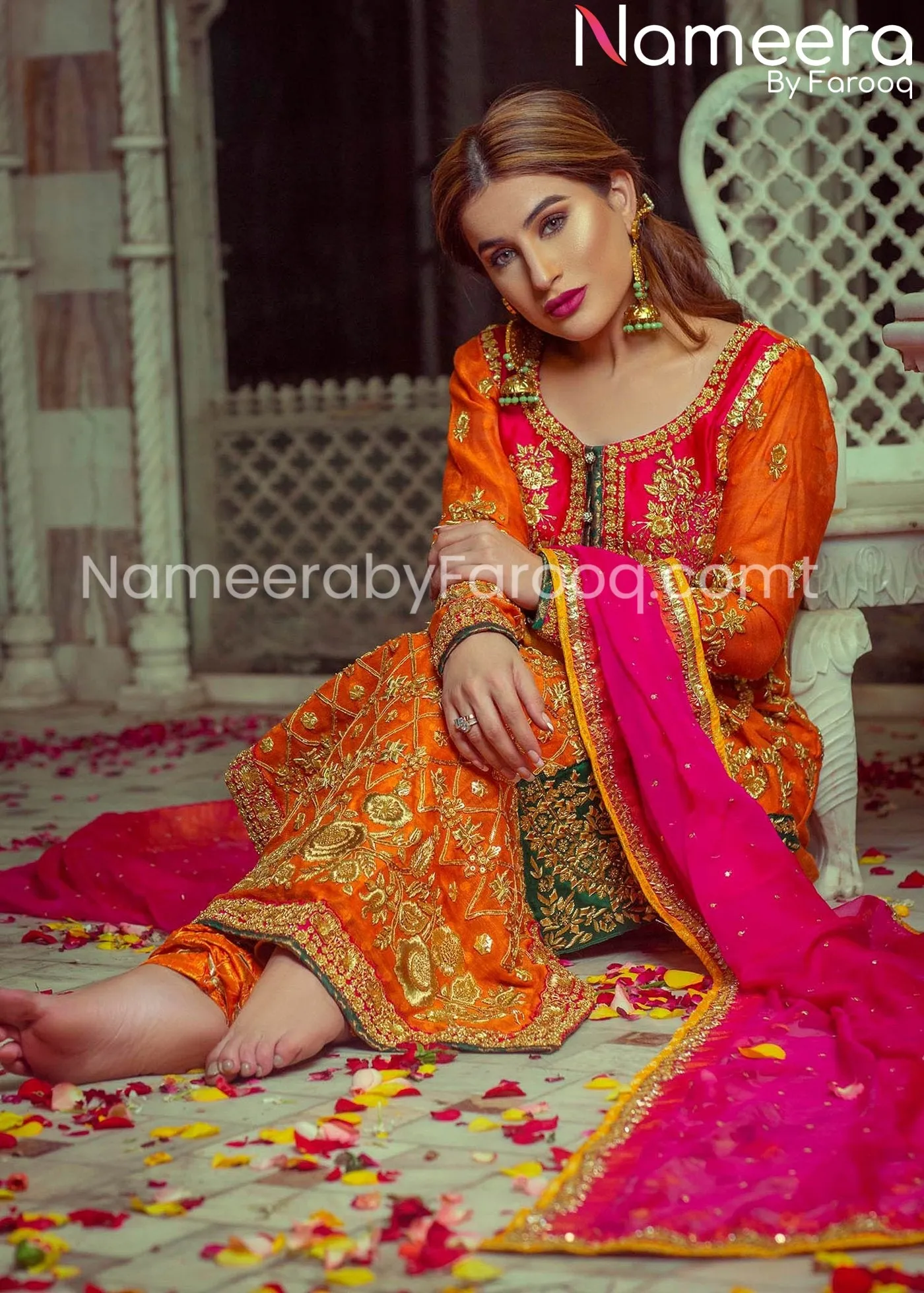Pakistani Designer Wear Mehndi Dresses for Girls