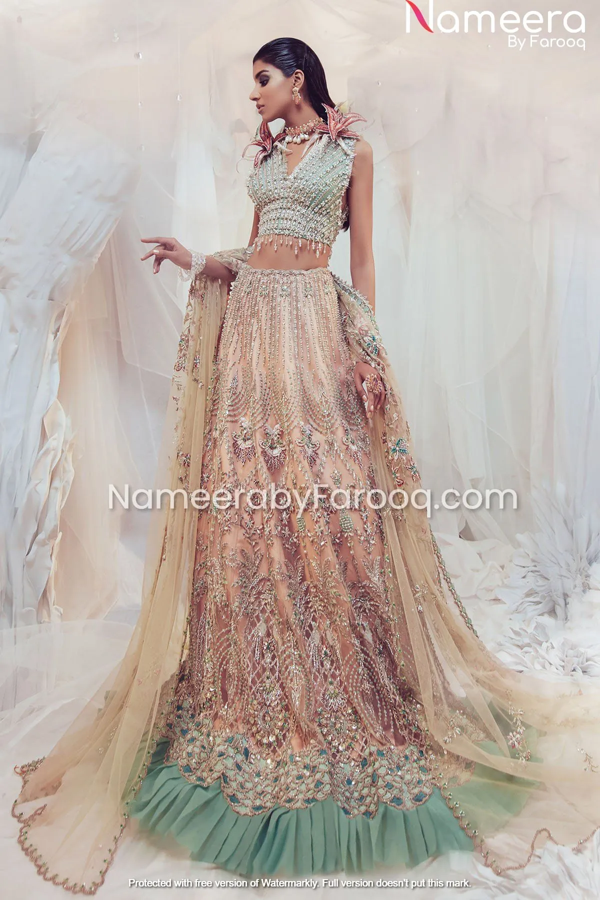Pakistani Long Tail Lehenga for Sole Bridal Look #BN163