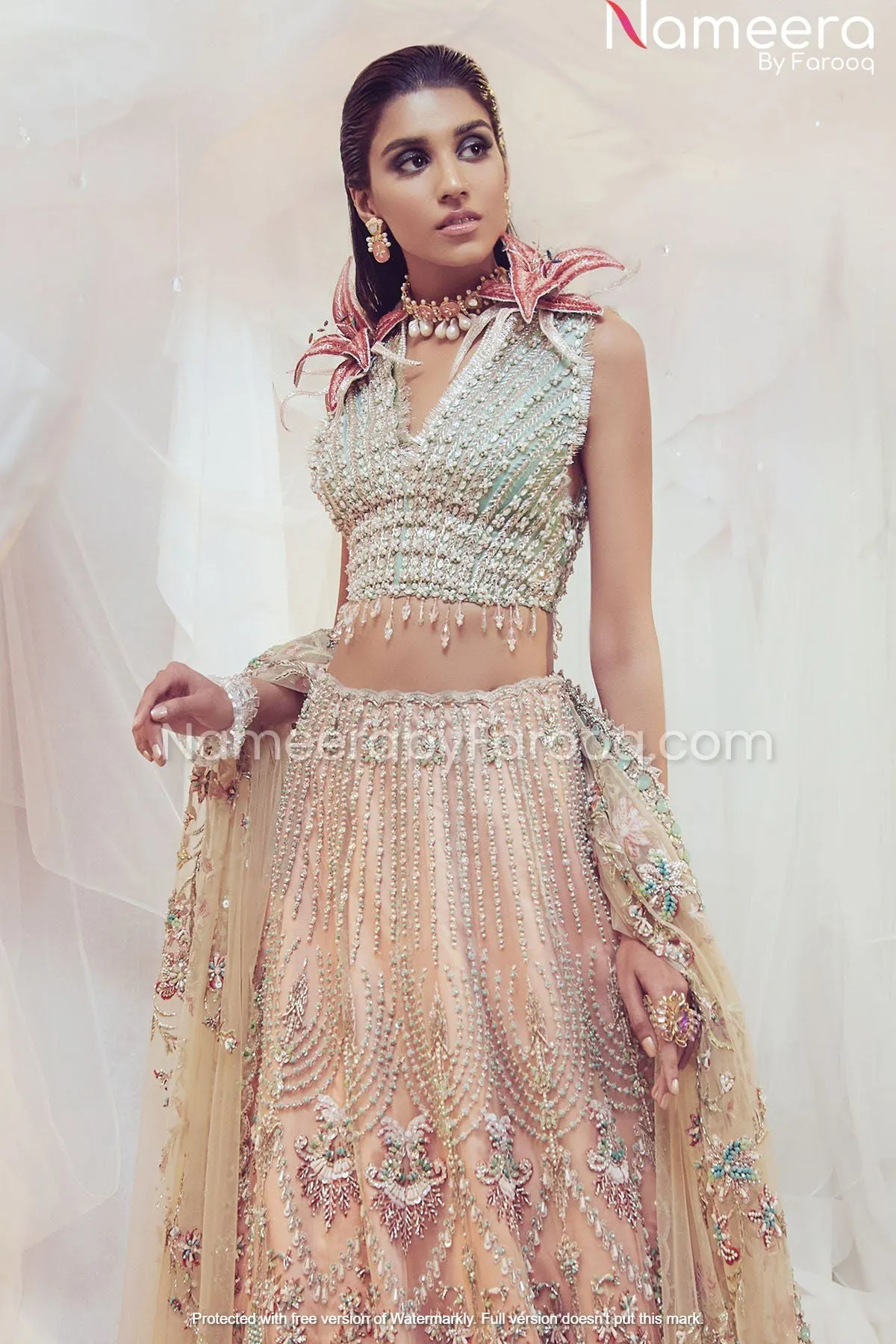 Pakistani Long Tail Lehenga for Sole Bridal Look #BN163