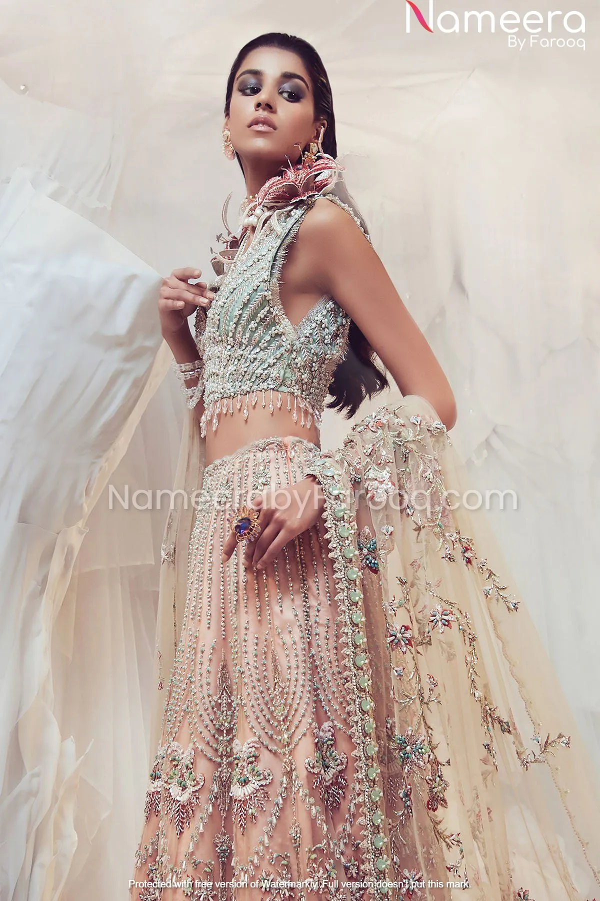 Pakistani Long Tail Lehenga for Sole Bridal Look #BN163