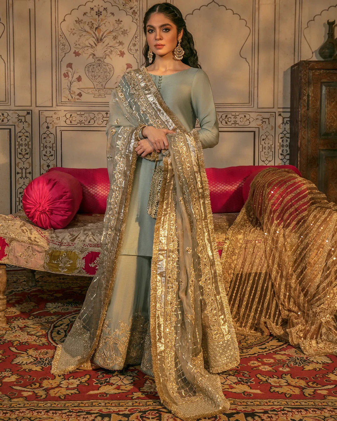 Pakistani Raw Silk Sharara Kameez and Dupatta #PS891