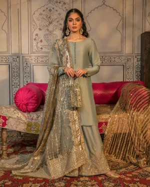 Pakistani Raw Silk Sharara Kameez and Dupatta #PS891