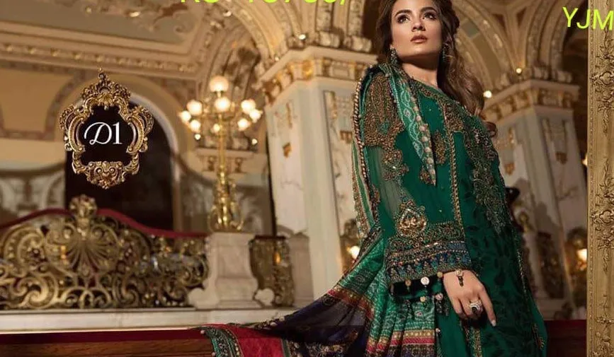 Pakistani Wedding Dress in Dark Bottle Green Color Model#C 1717