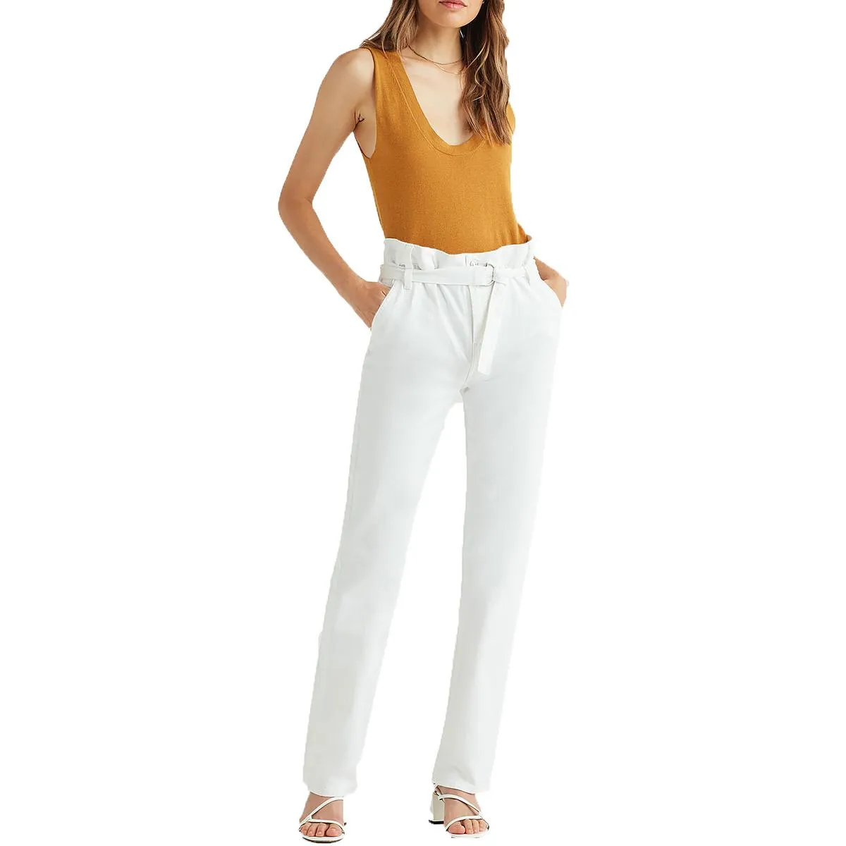 Paperbag Womens Belted Denim Straight Leg Jeans
