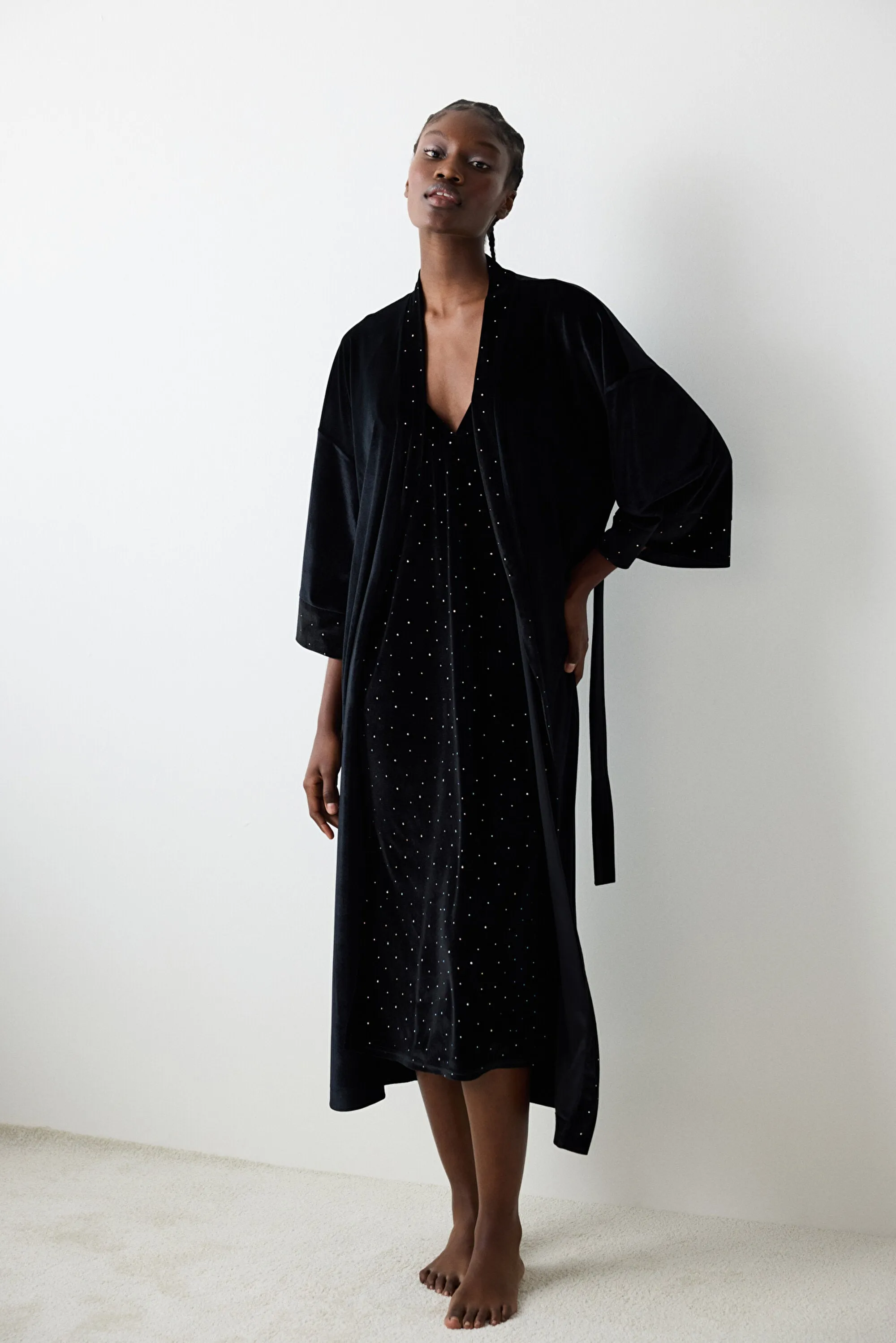 Party Velvet Black Dressing Gown