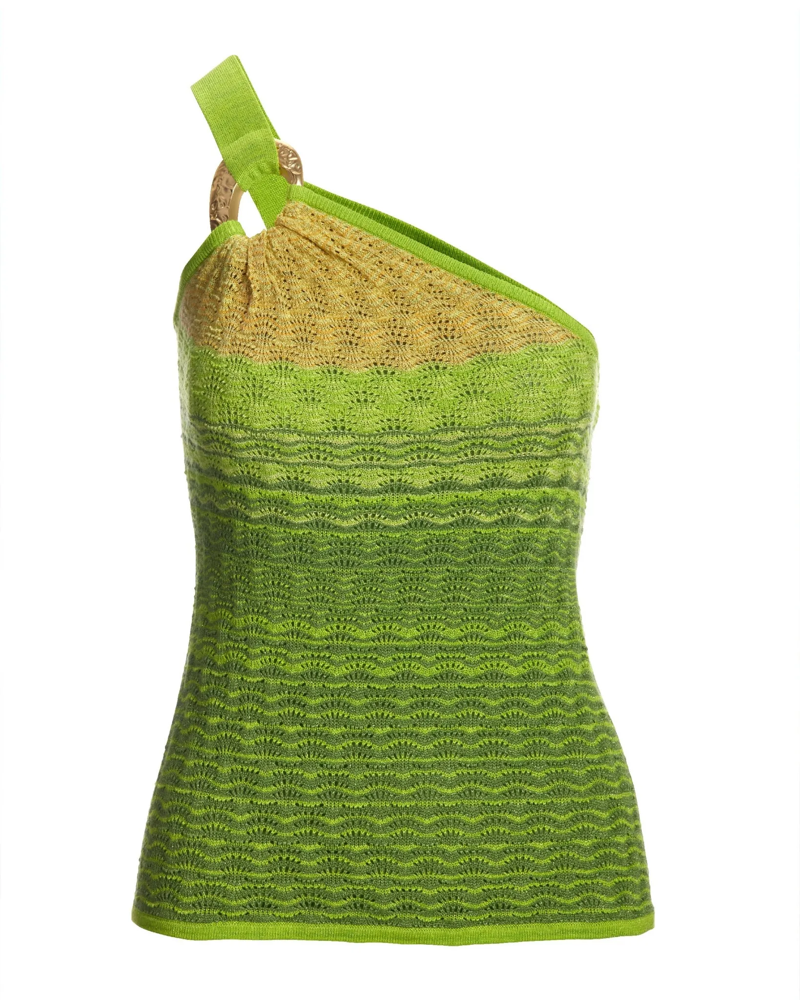Pattern Ring One Shoulder Sweater Green Multi