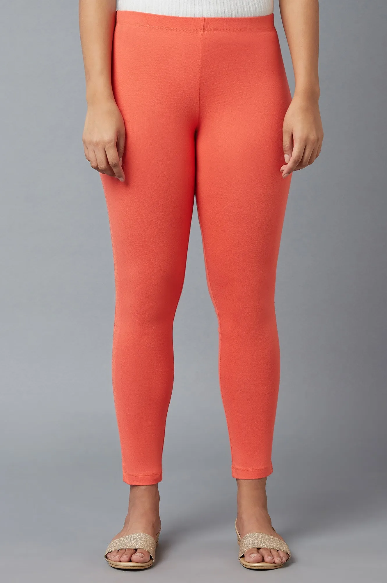 Peach Cotton Lycra Tights For Women